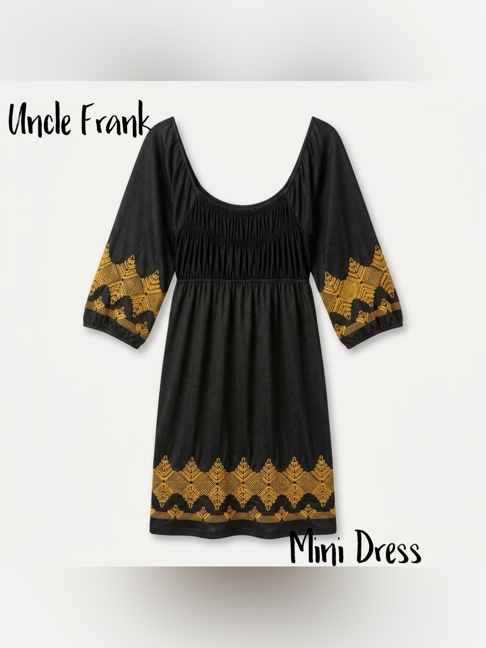 Boho Black Uncle Frank Peasant-Style Mini with Gold Embroidered - Picture 2 of 10